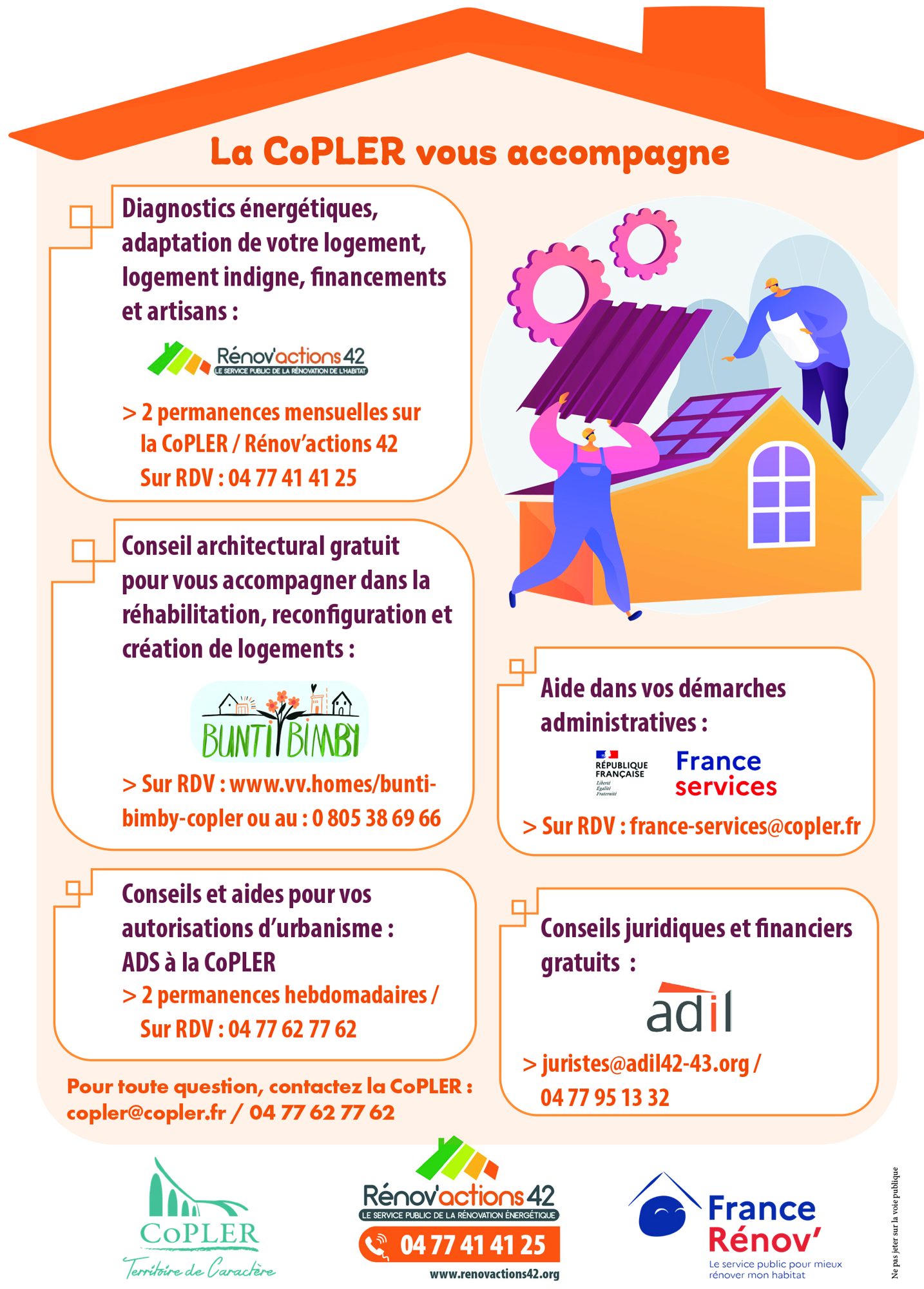 La CoPLER vous accompagne : diagnostics énergétiques, conseils architecturaux gratuits, aides et conseils pour vos autorisations d’urbanisme, conseils juridiques et financiers